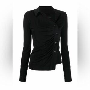 Helmut Lang Black Ruched Long-Sleeve Button Front Top